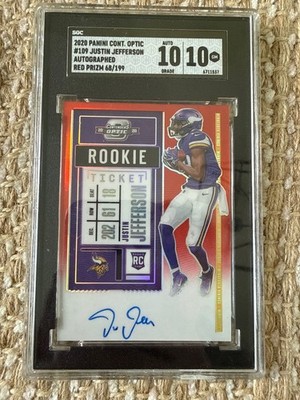 Justin Jefferson 2020 Contenders Optic Rookie Ticket Auto Red /199 SGC 10/10