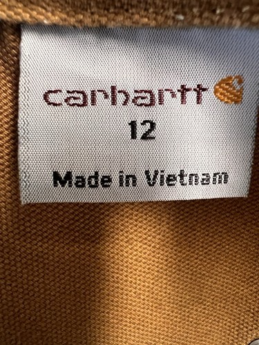 Carhartt Duck Bib Overalls Brown Canvas Double Knee Youth Boys Size 12 - Picture 5 of 5