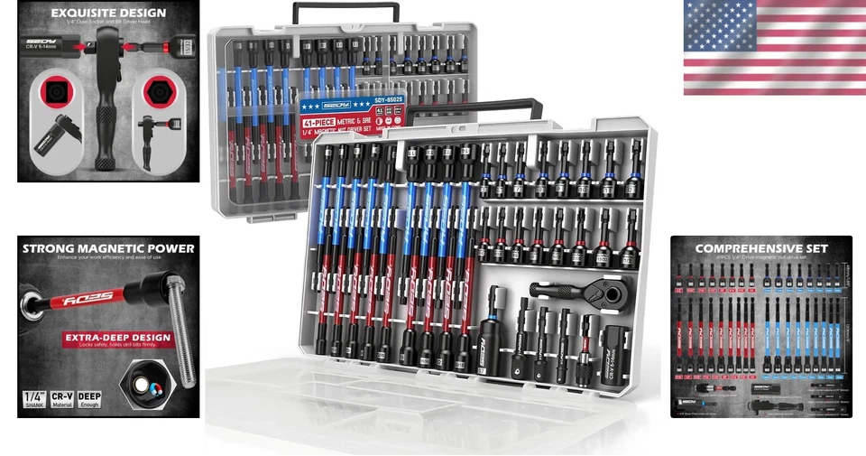 Juego completo de herramientas de 41 piezas con atornilladores de impacto magnéticos y trinquete de cambio rápido Foto 2 de 4