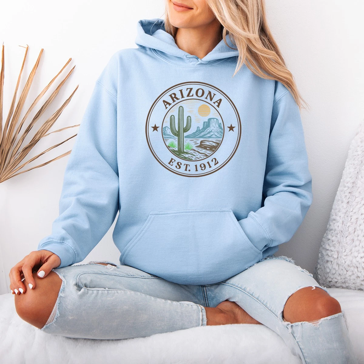 Arizona Est 1912 Womens Hoodie Southwest Cactus State Pride Gift For Her