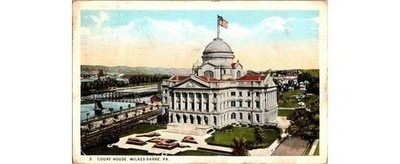 1925 Luzerne County Courthouse Wilkes-Barre PA Chromolitho Postcard & 1¢ Stamp