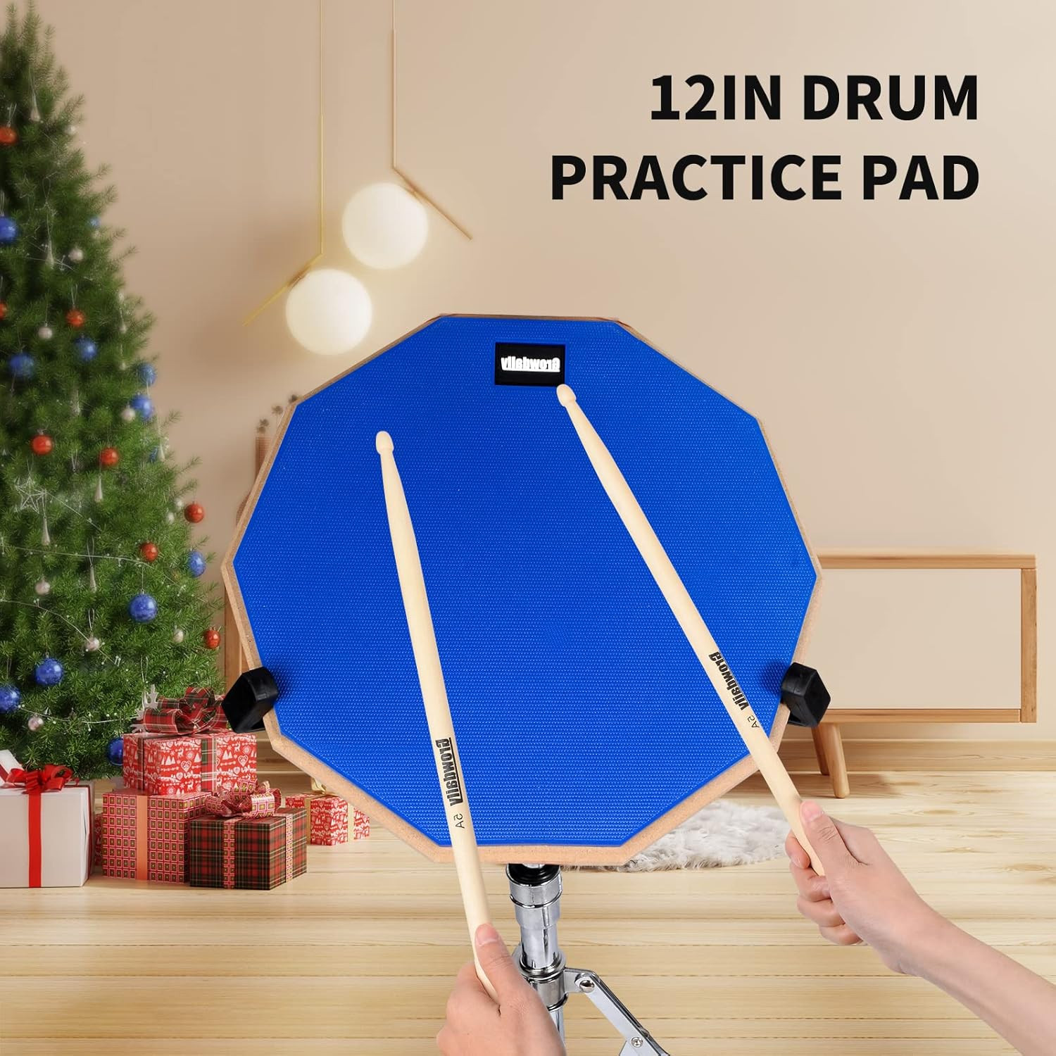 Drum Practice Pad Snare Drum Stand Set 12 in with Blue Double Sided Silent Drum 
