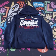 EXCELLENT Superdry Mens M Navy Vintage Premium Goods Logo Duo Hoodie Sweatshirt
