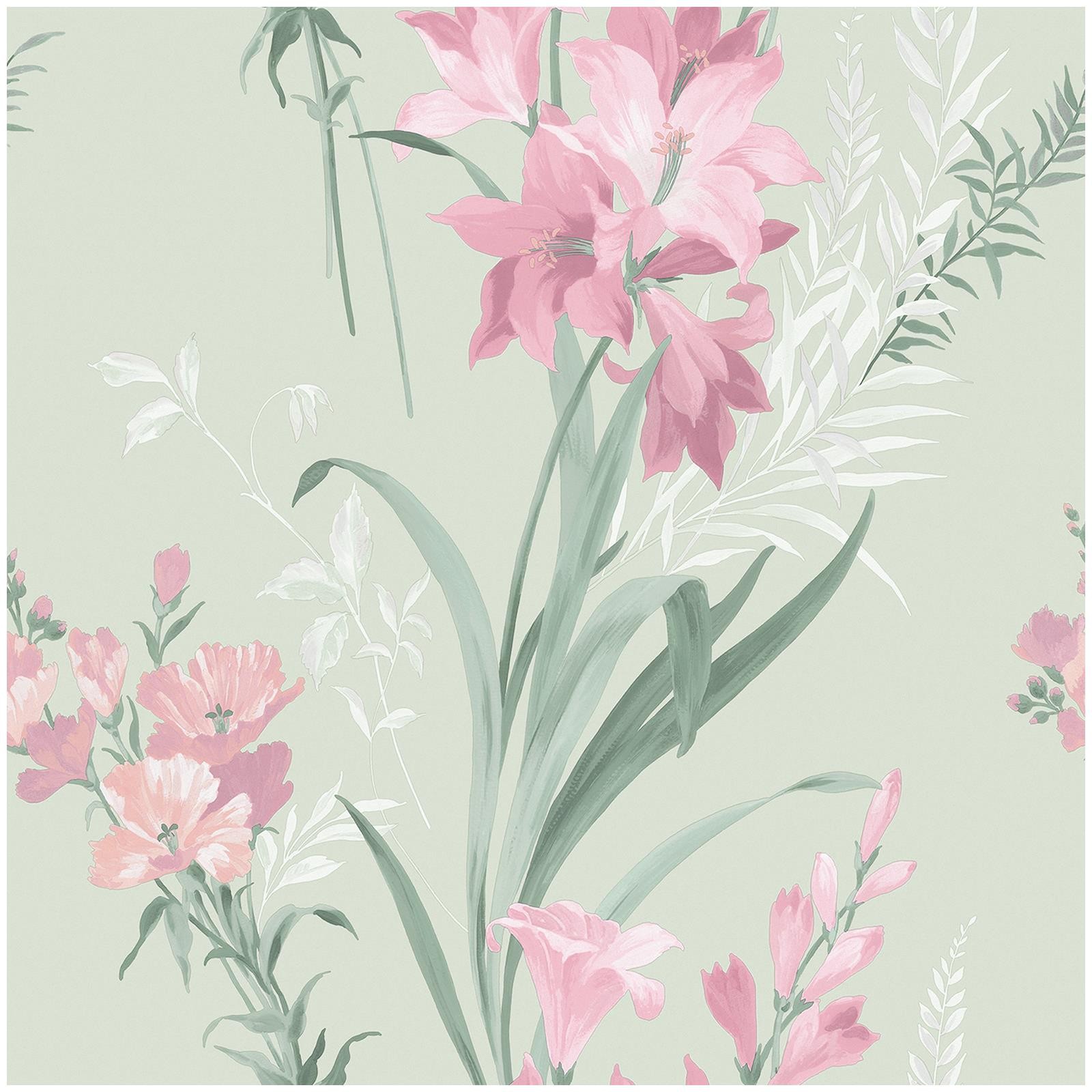 Thalia Floral Wallpaper Sage Green Botanical Natural Belgravia Feature Wall - Image 2
