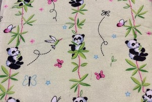 Quilting Cotton Flannel Fabric “Pandas”, 2008 Print, Lime with colorful accents.