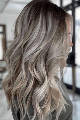 Ash Brown Gray Highlight Wave Wigs Ash Root 13x4 Lace Front 100% Human Hair Wigs