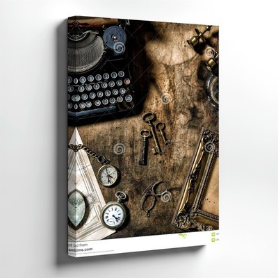 Wall Art Vintage Typewriter Keys Map Pocket Watch Skeleton Keys Antique Decor