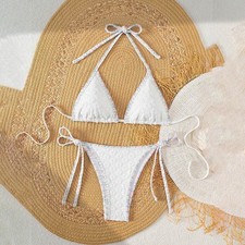 New White Solid Color Bikini Split Swimsuit for Women Beach Swimming Activities