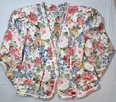 VTG Nah Nah Floral Jacket 80 s 90 Grandma Cottage Romantic Pearl Blazer Women 10