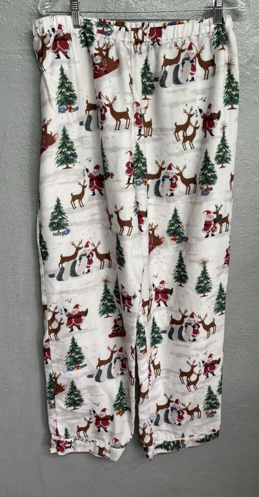 Pottery Barn Kids Pajama Bottoms Loungewear Adult SIze XL Flannel Trees Santa
