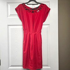 BeBop Red Lattice Scoop Neck Sheath Dress Knee Length Cap Sleeve Zip M