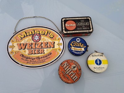 Konvolut 4 St. alte Blechdosen Dosen Geha Blitz Nigrin Solitär + Schild Vintage 