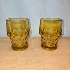 2 Vintage Amber Juice Glasses 8 OZ Honeycomb Thumbprint