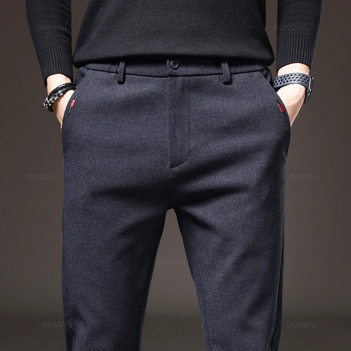 Otoño Para hombres Pantalones Informales Negocios Moda Cintura Elástica Calce Ajustado Elástico Grueso - Imagen 8 de 15