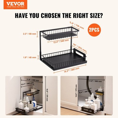 2 Pack 2 Tier Pull Out Under Sink Organizer Sliding Cabinet Storage Rack Metal B