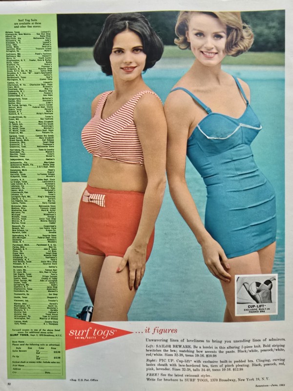 1963 Women's Surf Togs Cup Lift Swimsuits  Swimming Pool Vintage Ad 