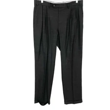 Ralph Lauren Comfort Flex Pleated Plaid Dress Pants Cuffed Charcoal Size 36 x 32