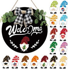Interchangeable Welcome Sign for Front Door - 12 Inches Seasonal Gnome Decor - W