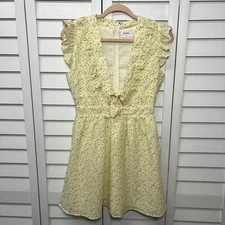 Storia Ditsy Floral Deep V-Neck Ruffle Crepe Mini Cottagecore Dress Size Medium