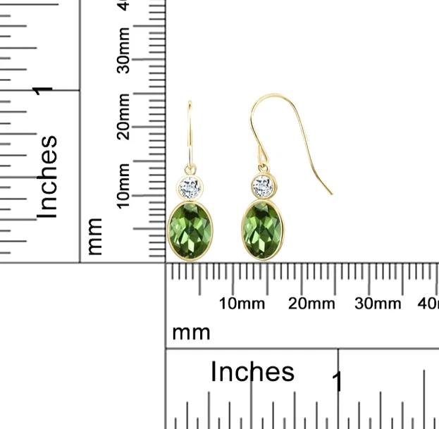 925 Yellow Gold Plated Silver Green Tourmaline and White Topaz Dangle Earrings - Image 4 of 4