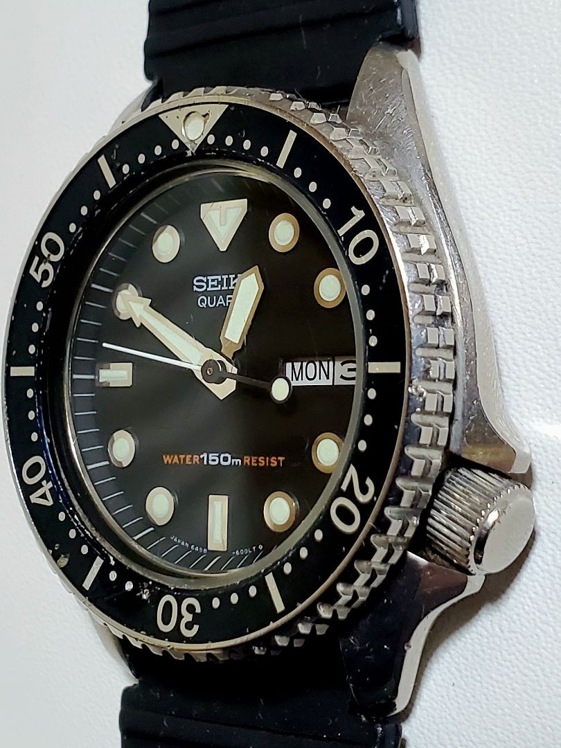 Seiko 6458-6000 Analog Quartz Men Black Diver Day Date Men'S