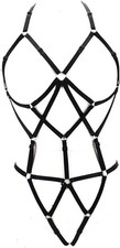 LIVE4COOL Women Harness Cupless Cage Bra Set Elastic Lingerie for Women Adjustab