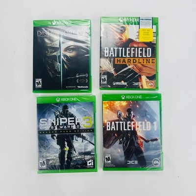 Lot of 4 Xbox One Games 3 NEW Sealed Battlefield 1 Hardline Sniper 3 Dishonored