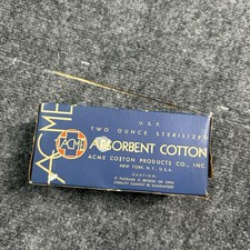 Vintage ACME Absorbent Cotton Box 2 oz Sterilized Medical Display USA Made