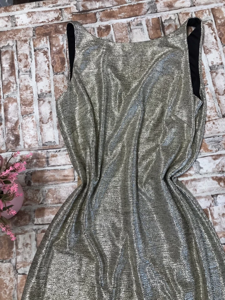 Vestido de Terciopelo con Borde Dorado Metálico Casa Blanca Mercado Negro Talla Med Hasta la Rodilla Foto 4 de 4