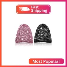 Waydress 2 Pieces Mesh Hair Net Rayon Knit Snood Women Crocheted Sleep Cap Blac