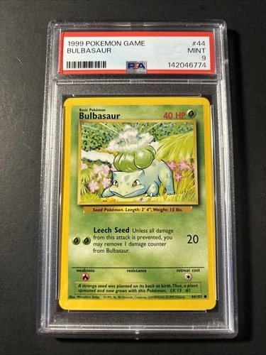 1999 Pokémon Bulbasaur Base Set Unlimited 44/102 WOTC PSA 9 Mint Fresh Grade
