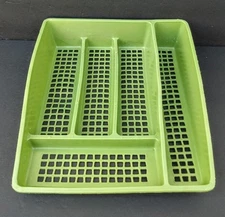 Vintage DEKA PLASTIC Utensil Drawer Organizer Silverware Holder Kitchen GREEN