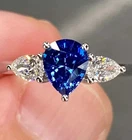 4.00 Ct Certified Pear Cut Natural Blue Diamond Ring VVS1 White Gold Finish
