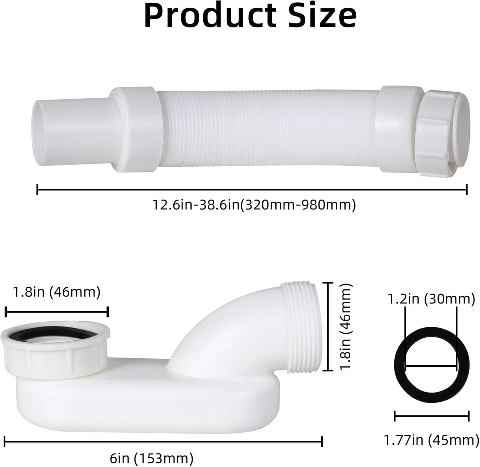 Flexible Freestanding Tub Drain Kit - Low Profile Flat P 1 1/2 inch, White - Image 3 of 4