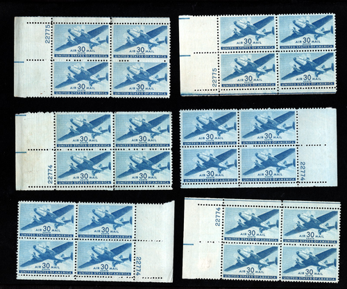 1941 Auswahl Plattenblöcke C30 US MNH Luftpost Briefmarken 30c Transportflugzeug - Bild 1 von 7