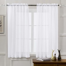MYSTIC-HOME Sheer Curtains White 45 Inch 52"W x 45"L Pack of 2 ,