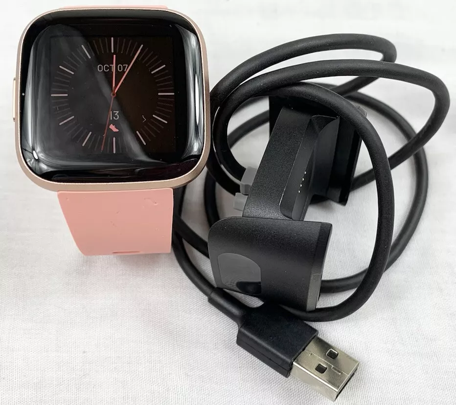 Fitbit Versa Rose Gold with Size Small Pink Band and Charger |