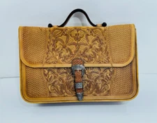VOGT - Gorgeous Hand Made Tooled LEATHER Vintage Old Mexico Briefcase Purse Bag