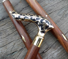 Walking Stick With Brass Flower Design Irish Handle Head Wooden Walking Cane