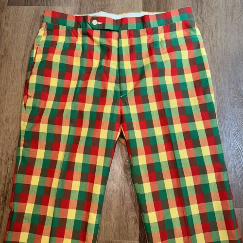 NOS Vtg 60s 70s Mens Pants Aureus Caddyshack Golf Plaid Disco Mens 40 Unhemmed - Picture 9 of 16