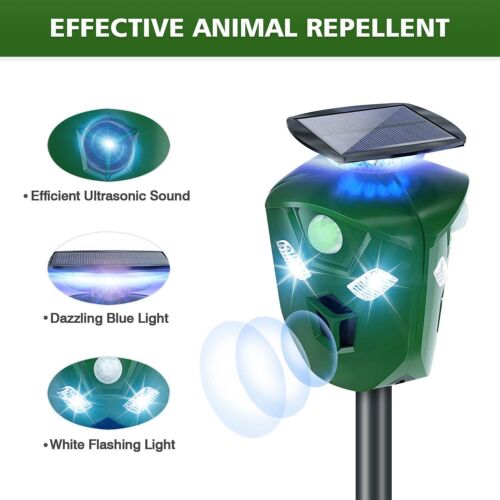 360° Garden Animal Repeller Ultrasonic Outdoor Solar Power Pest Cat Mice Sensor - Picture 14 of 19