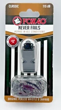 Fox 40 Classic Official Pealess Whistle with Break Away Lanyard (Black) NEW