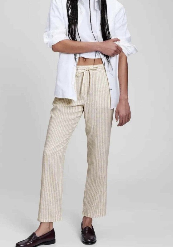 NWT Gap Linen Easy Pants with Washwell Iconic Khaki Stripe Size XL