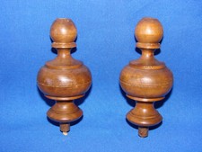 Antique Pair of Wooden Finials, Solid Walnut - Hand Turned - No. 5