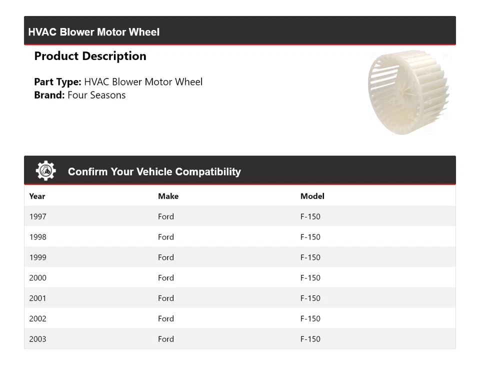 Para Ford F-150 1997-2003 HVAC Soplador Motor Rueda 4 Temporadas 1998 1999 2000 2001 Foto 2 de 4