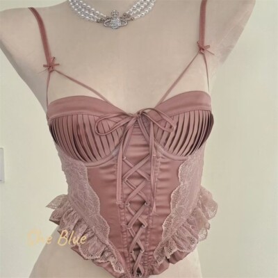 Women lolita ribbon Bodysuit Suspender top Lingerie Japanese T-shirt