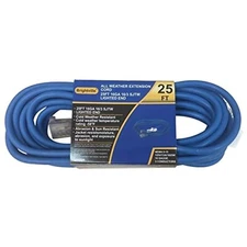 All Weather Lighted End 25' Hi-Vis Blue Extension Cord 16/3 SJTW Indoor Outdoor