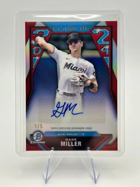 2024 Bowman Draft - Gage Miller Class of 2024 Red Auto /5!  - Florida Marlins