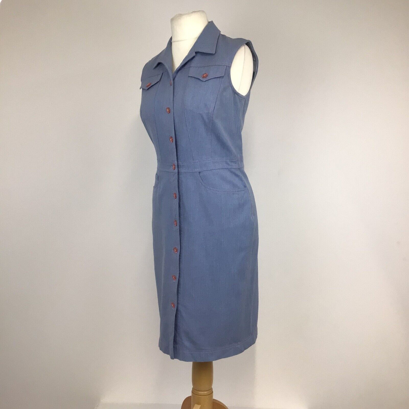 Escada Size 40 UK 12 Dress Light Denim Sleeveless… - image 2