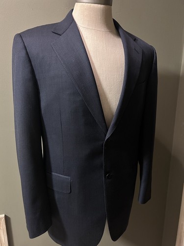 Canali Navy Blue 2 Button Mens Blazer Sport Coat Geometric Wool Jacket 40R